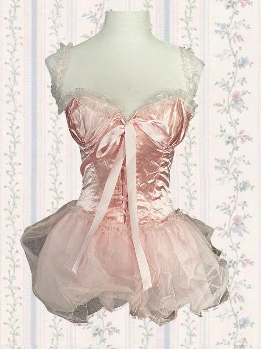 Frederick's of Hollywood Pink Satin & Tulle Babydoll Chemise